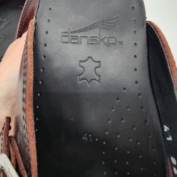 Dansko Merrie Mary Jane Slip On Buckle Strap Leather Dark Red Shoes Size 41 - Picture 4 of 6